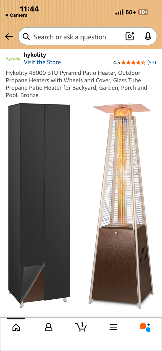 Hykolity 48000 BTU Pyramid Patio Heater, Outdoor Propane Heater with Wheels and Cover, Glass Tube Propane Patio Heater for Backyard, Garden, Porch and Pool, Bronze (G1081)