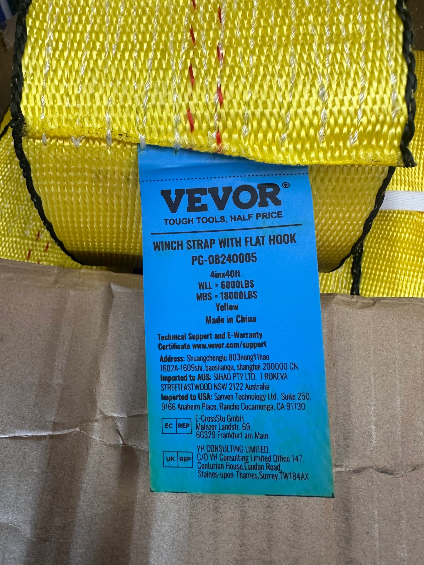 VEVOR Truck Straps, 4" x 40' Heavy Duty Tie Down w/Flat Hooks, 18,000lbs Break Strength, for Flatbeds, Trucks,Trailers, Farms, Rescues, Tree Saver, Yellow(10 Pack) (G809)