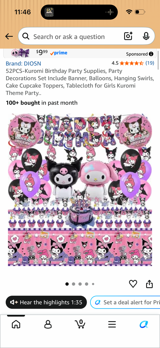 52PCS-Kuromi Birthday Party Supplies, Party Decorations Set Include Banner, Balloons, Hanging Swirls, Cake Cupcake Toppers, Tablecloth for Girls Kuromi Theme Party..