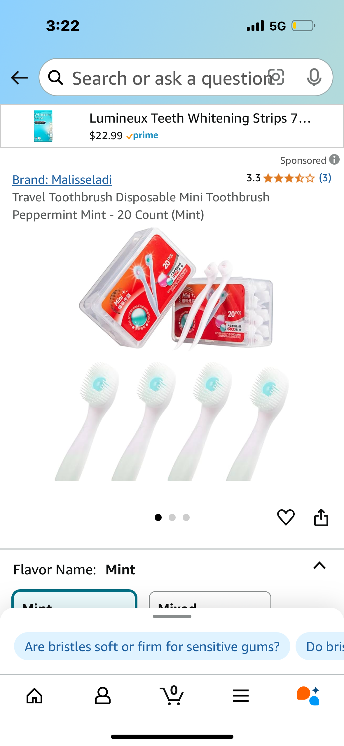 Travel Toothbrush Disposable Mini Toothbrush Peppermint Mint - 20 Count (Mint