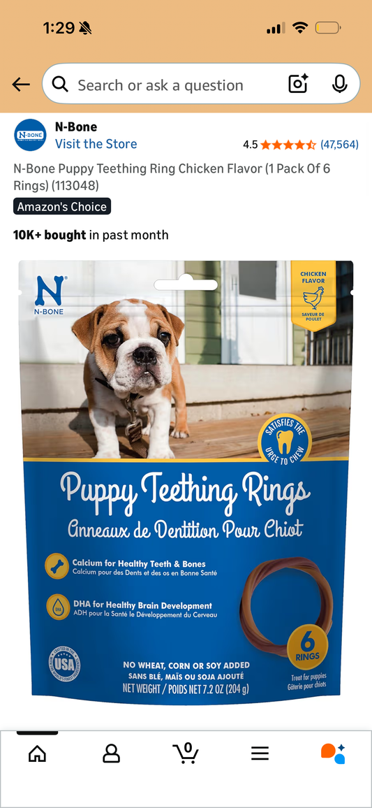 Puppy Teething Ring Chicken Flavor (1 Pack Of 6
Rings) (113048)