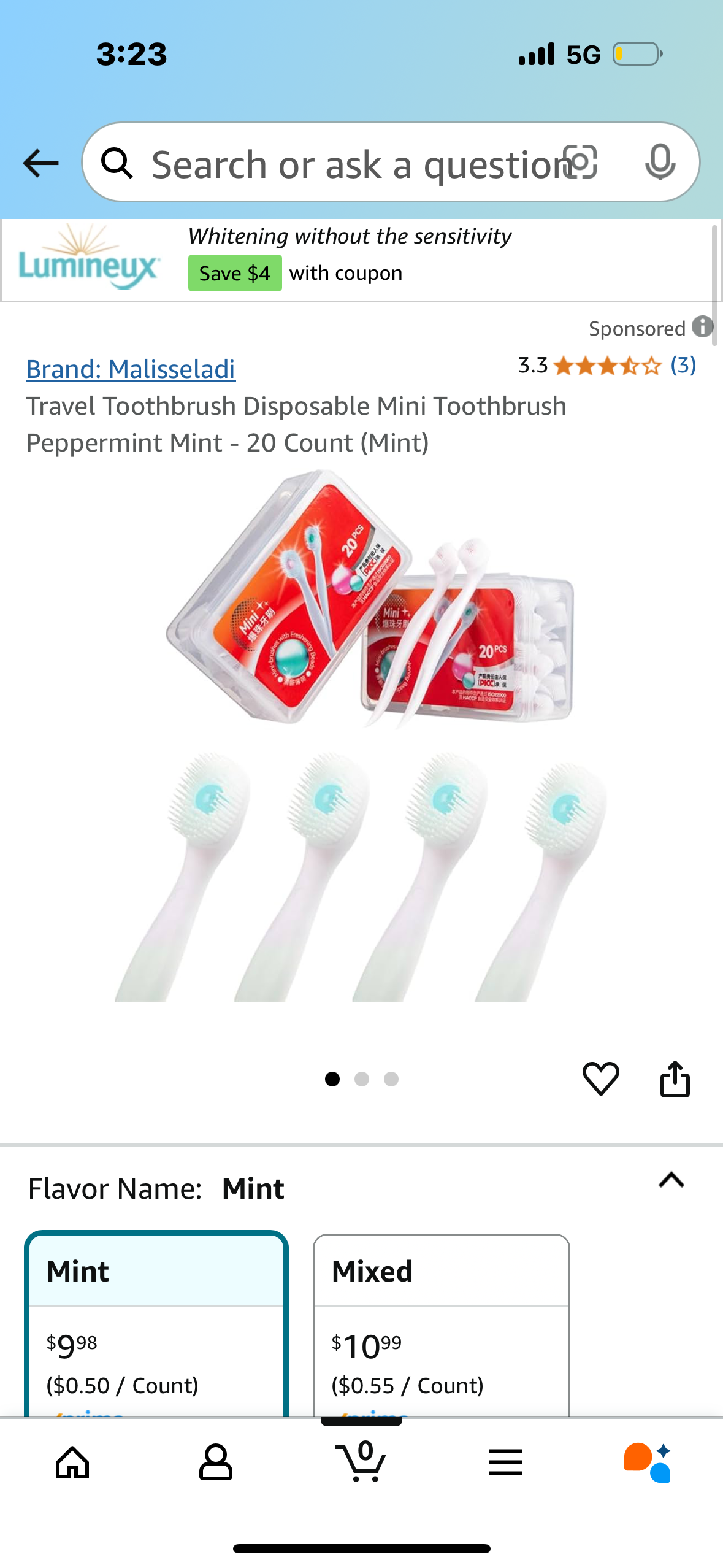 Travel Toothbrush Disposable Mini Toothbrush Peppermint Mint - 20 Count (Mint