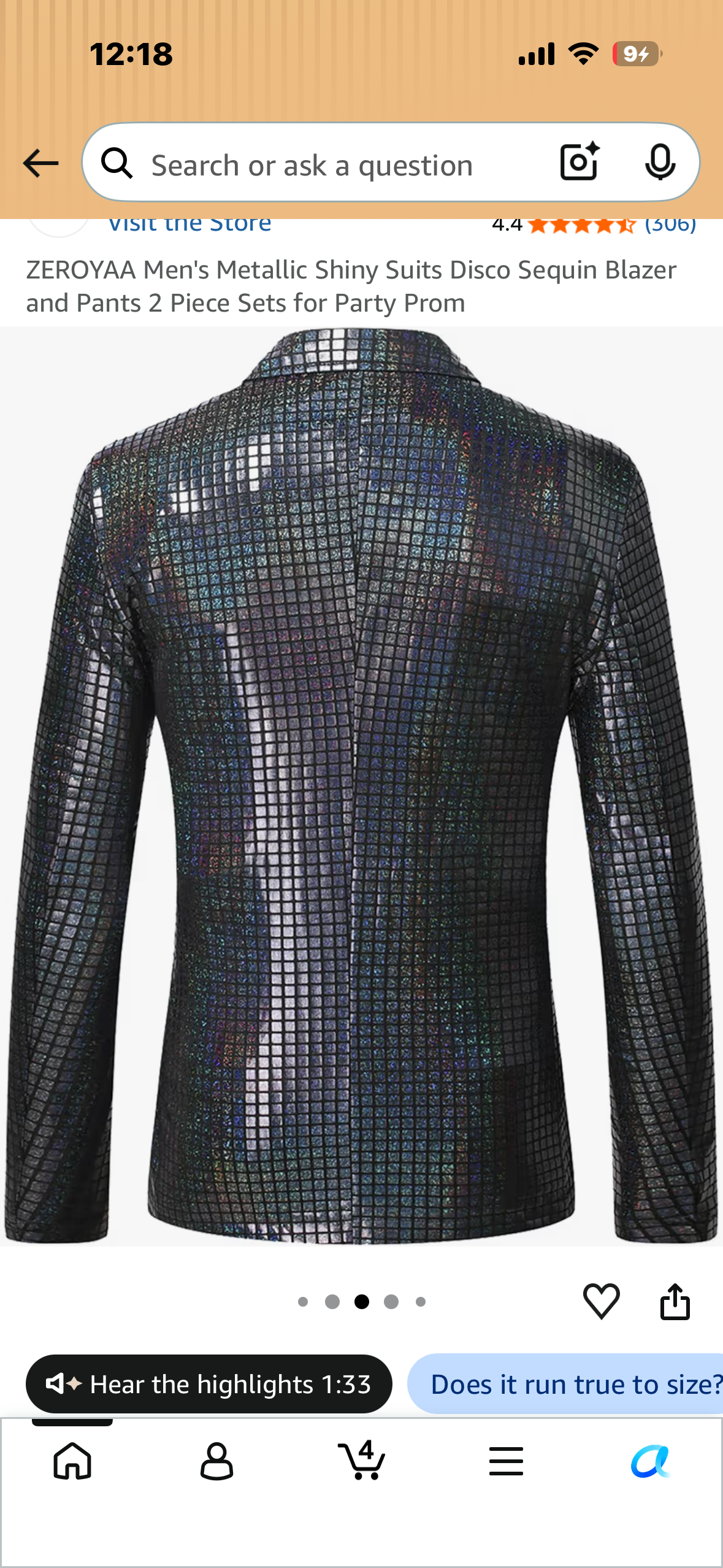 Metallic Shiny Suit, Disco Sequin Blazer and Pants, 2 Piece Set for 70’s Party (Size 2XL)