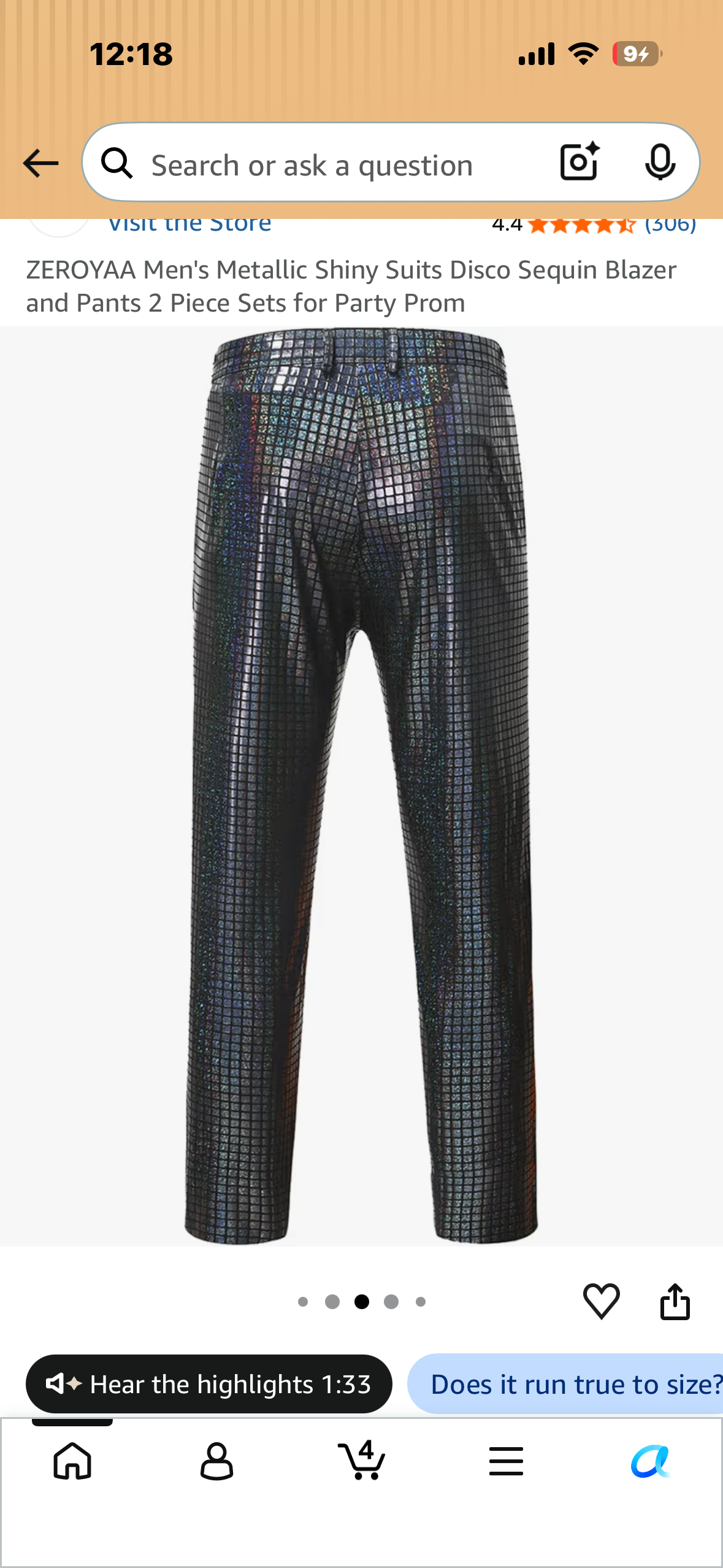 Metallic Shiny Suit, Disco Sequin Blazer and Pants, 2 Piece Set for 70’s Party (Size 2XL)