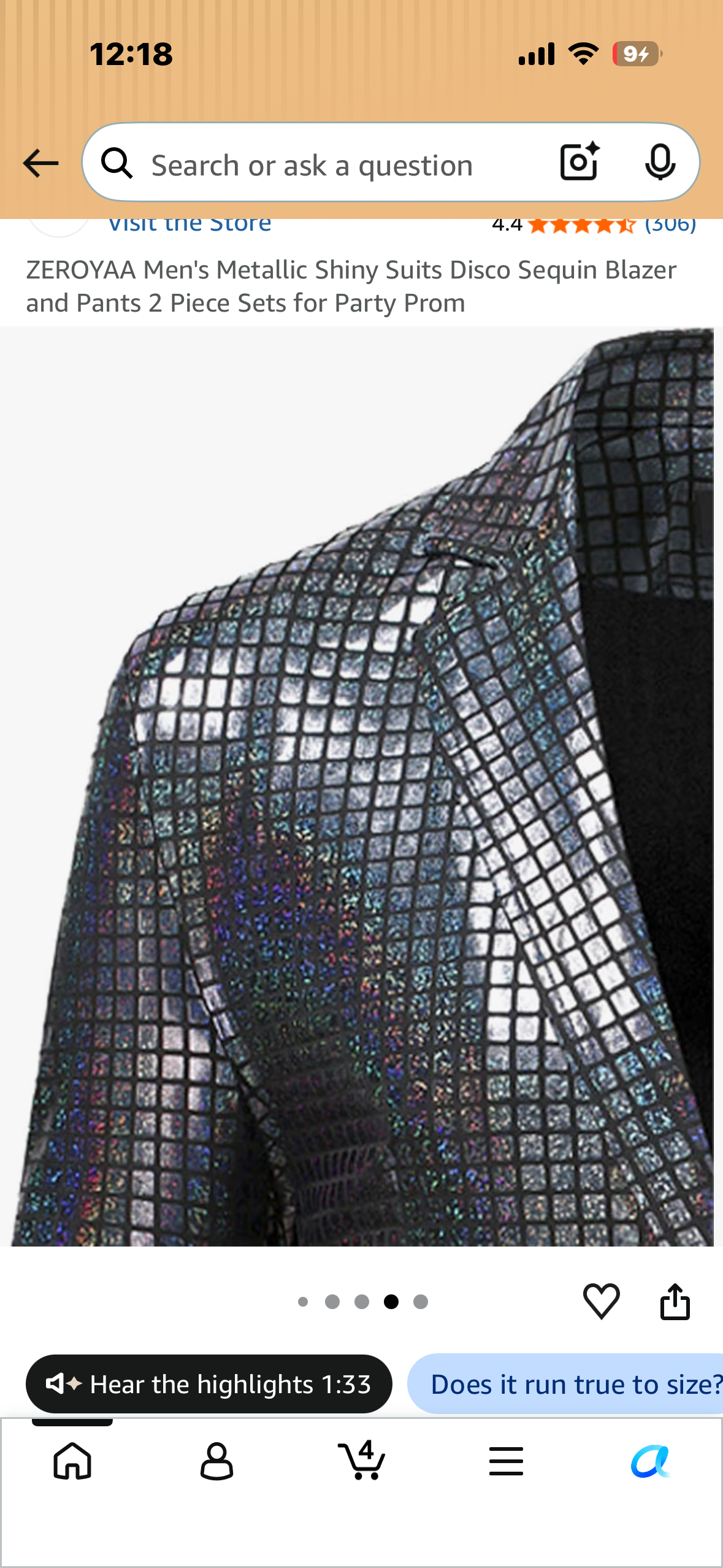 Metallic Shiny Suit, Disco Sequin Blazer and Pants, 2 Piece Set for 70’s Party (Size 2XL)