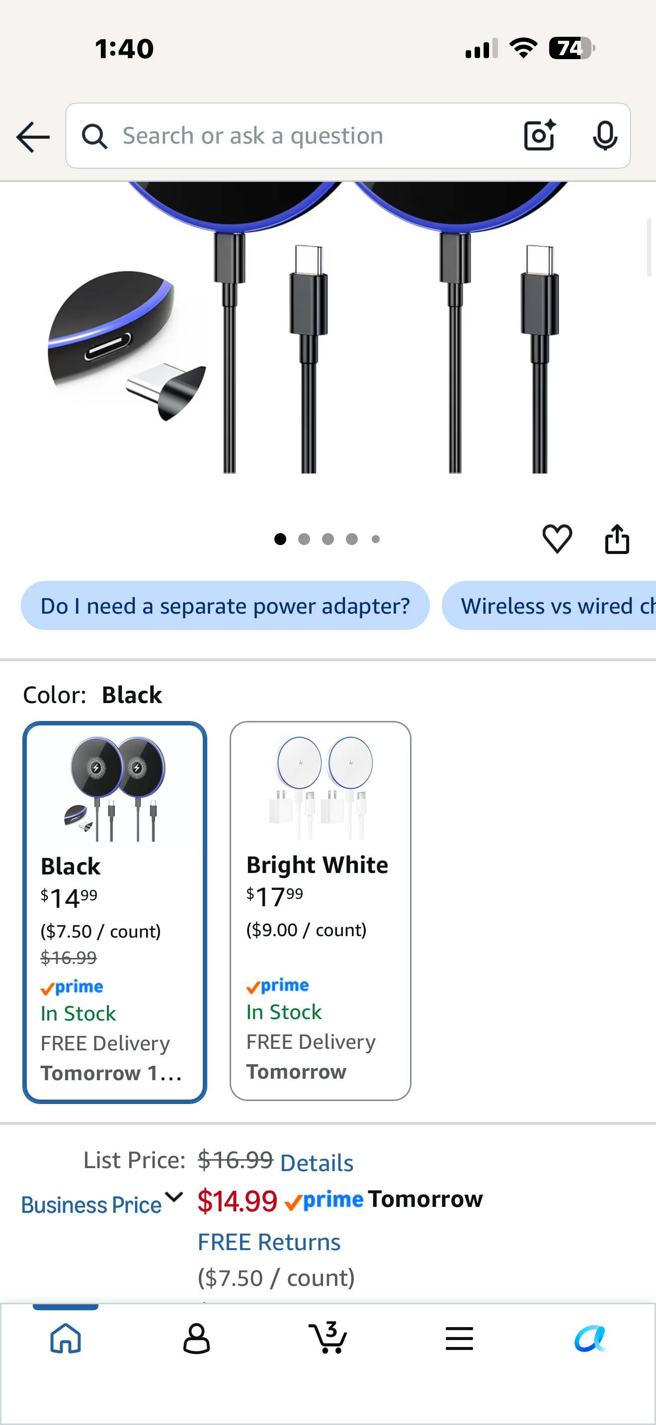 (TWO PACKAGES - Total of 4 Chargers) Wireless Charger 2-Pack 6FT 15W