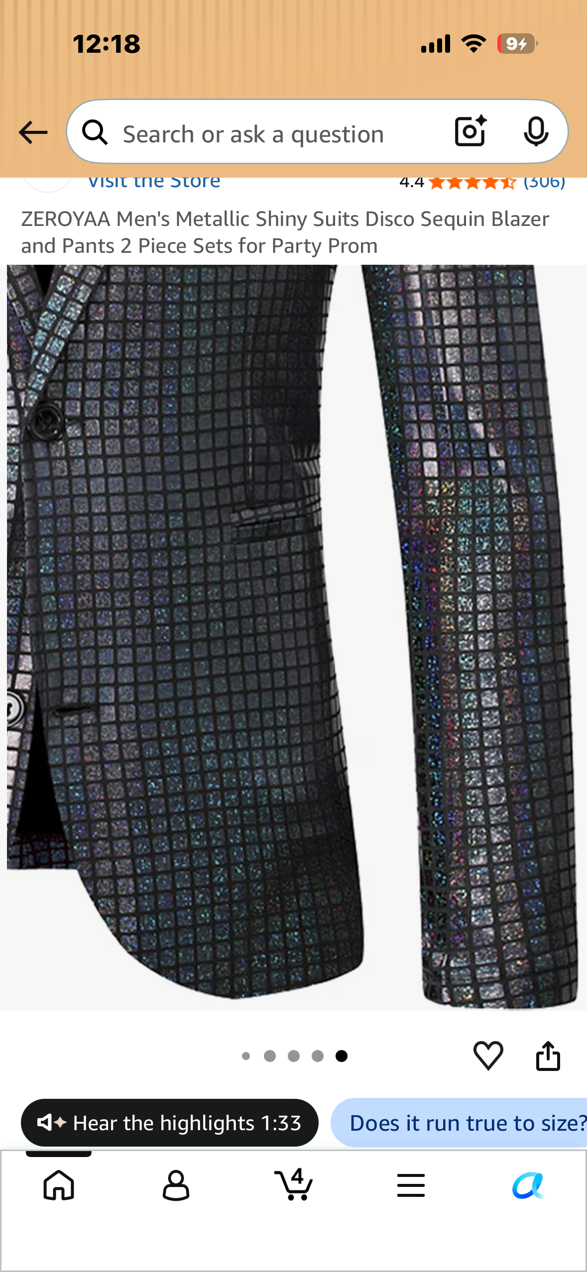 Metallic Shiny Suit, Disco Sequin Blazer and Pants, 2 Piece Set for 70’s Party (Size 2XL)