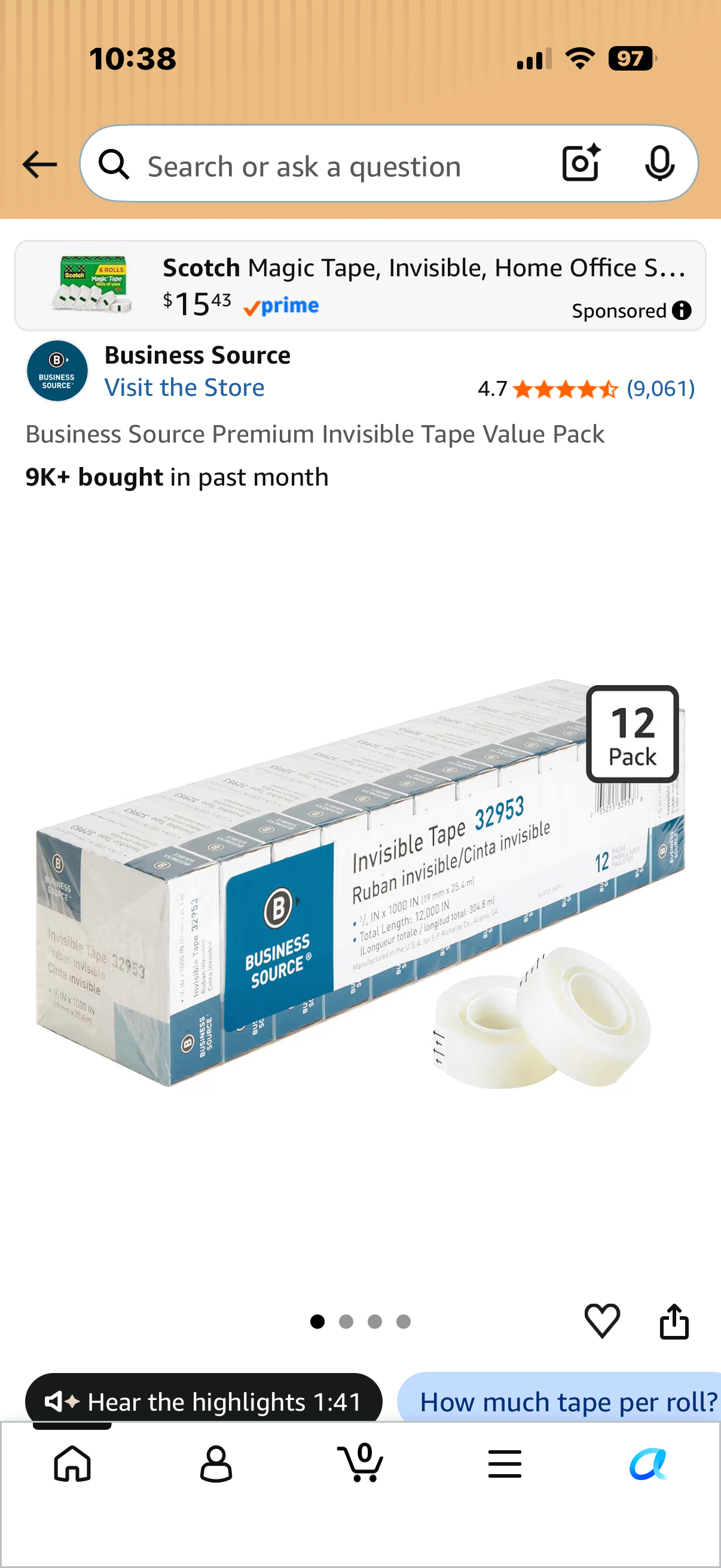 Business Source Premium Invisible Tape Value Pack