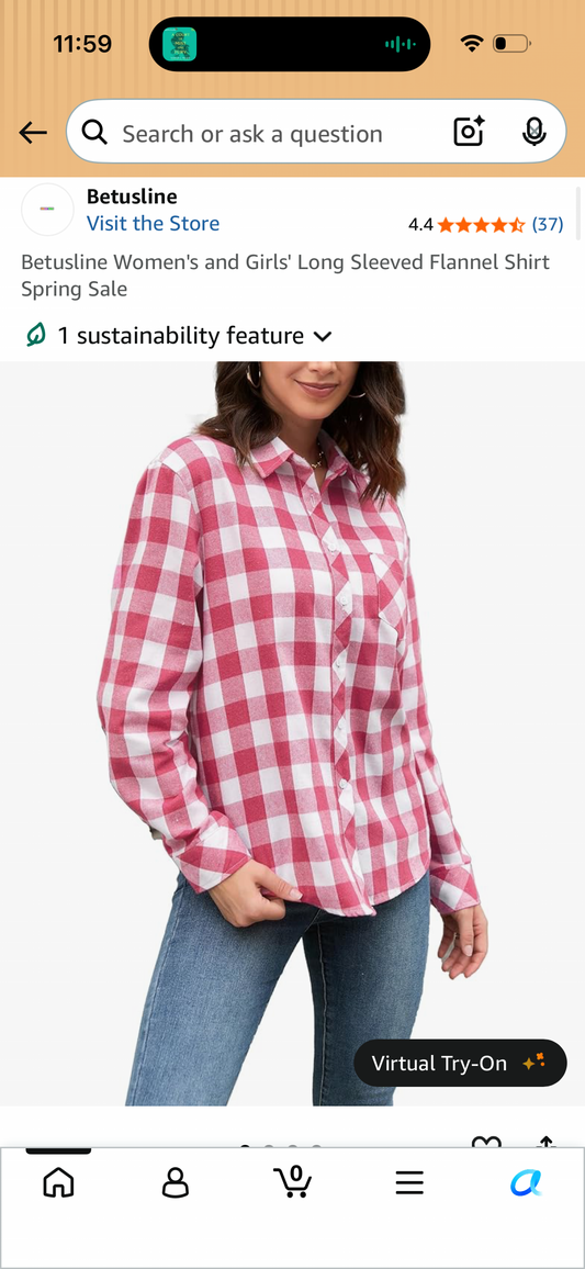 Betusline Women's and Girls' Long Sleeved Flannel Shirt Spring Sale (Size X-Large)