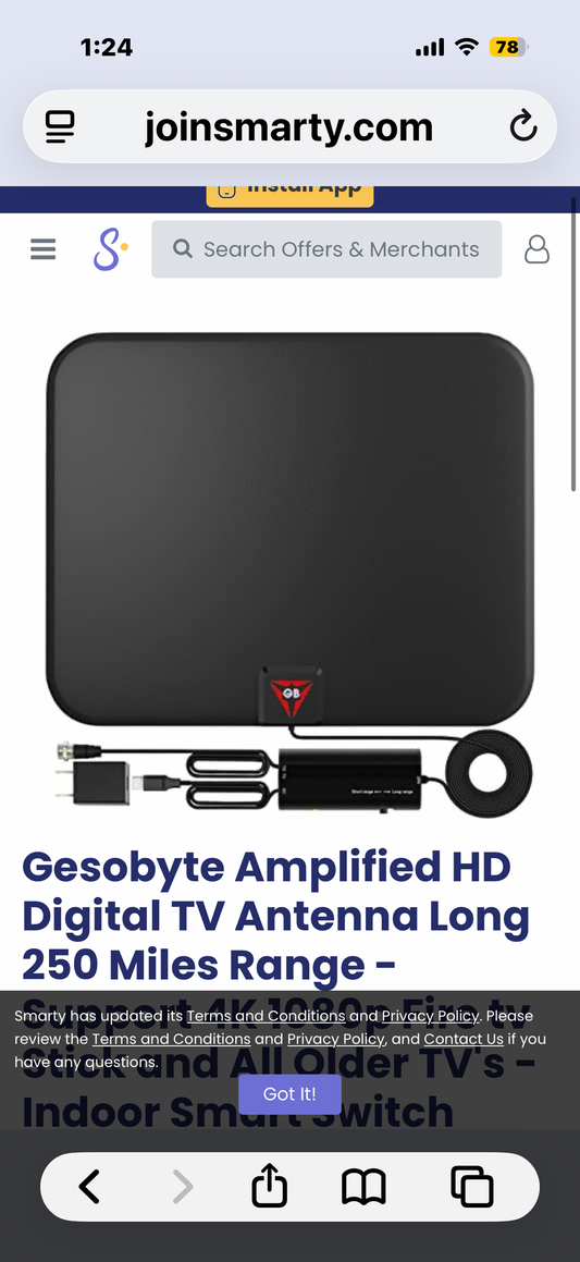 Gesobyte 250+ Mile Amplified HD TV Antenna - Supports 4K, 1080p - Smart Amplifier, 18 Cable Newitem