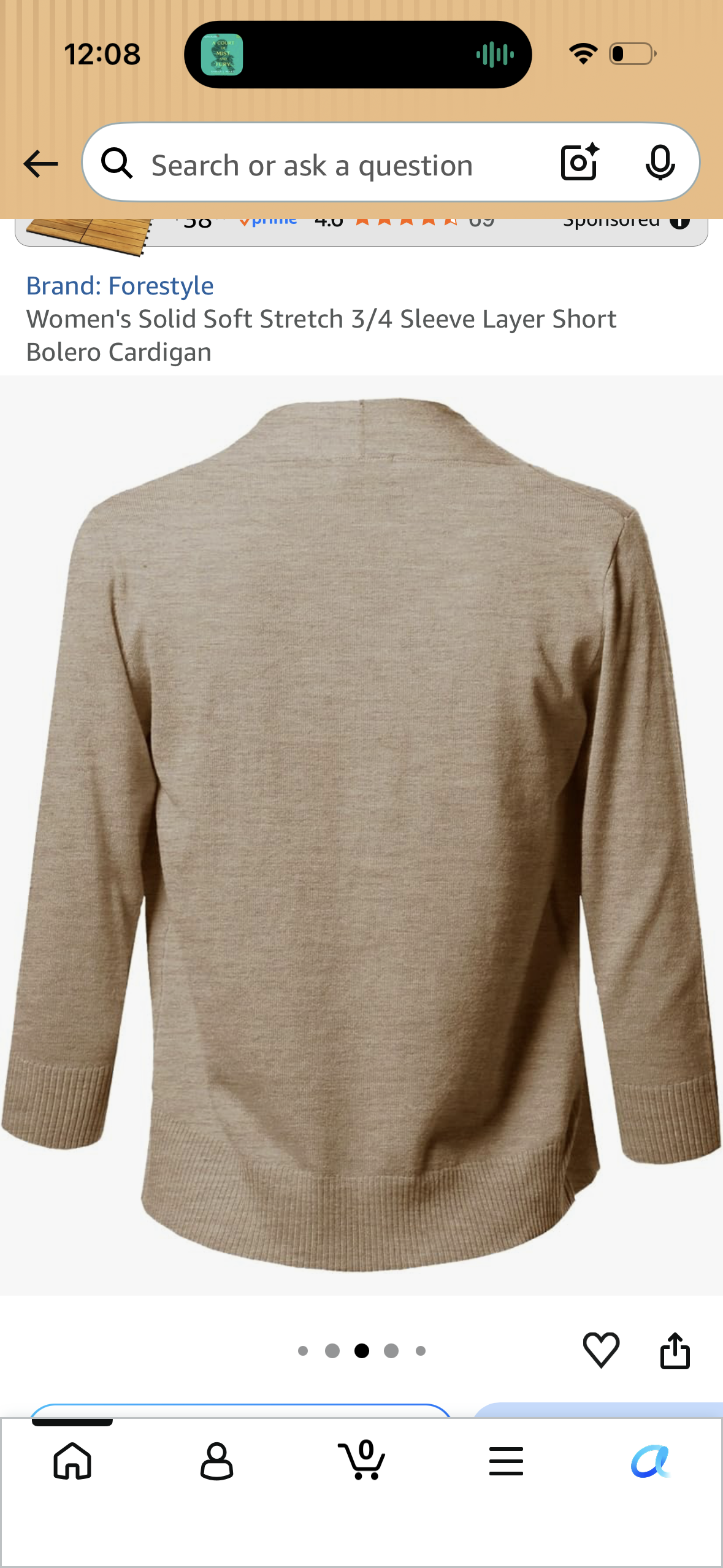 Women's Solid Soft Stretch 3/4 Sleeve Layer Short Bolero Cardigan (Size X-Large)