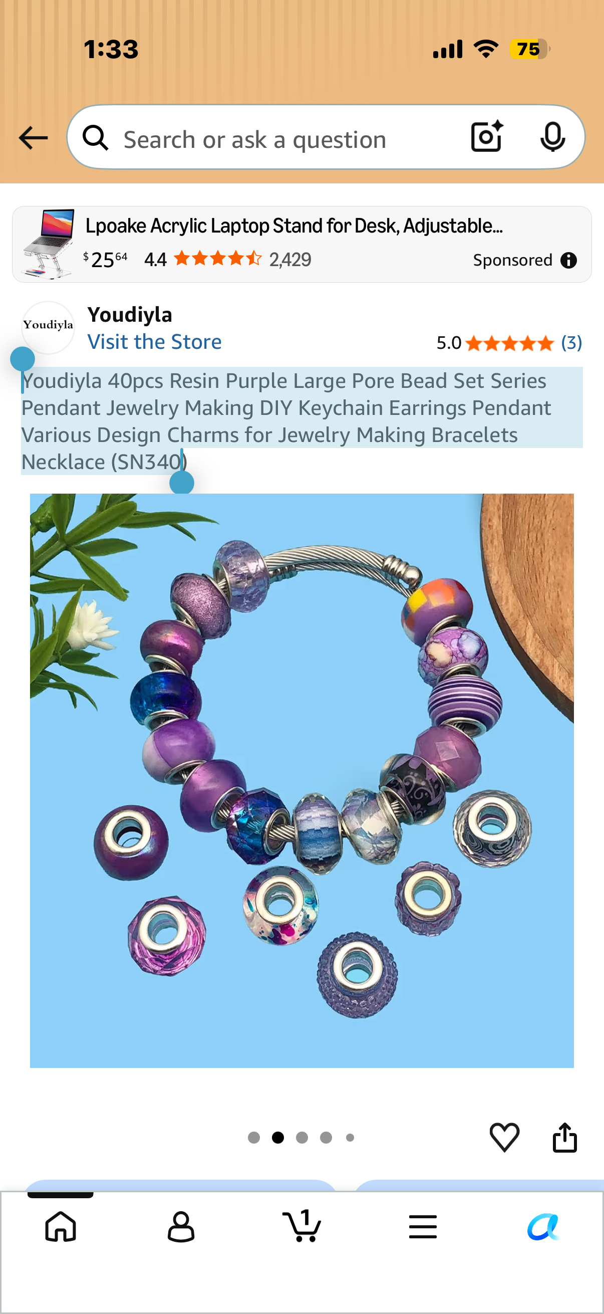 40pcs Resin Purple Large Pore Bead Set Series Pendant Jewelry Making DIY Keychain Earrings Pendant Various Design Charms for Jewelry Making Bracelets Necklace