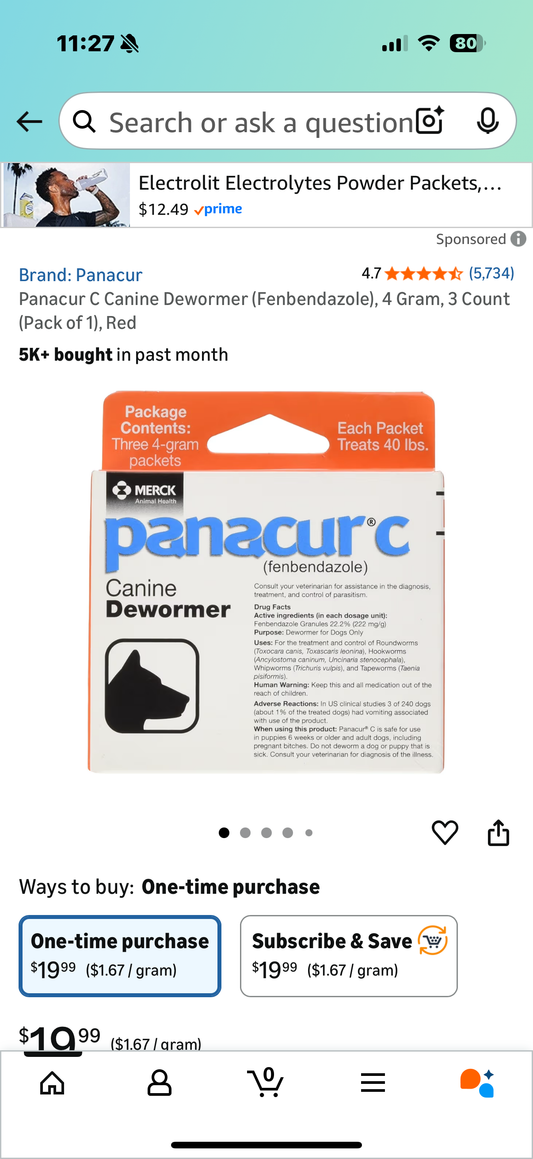 Panacur C Canine Dewormer (Fenbendazole), 4 Gram, 3 Count (Pack of 1), Red