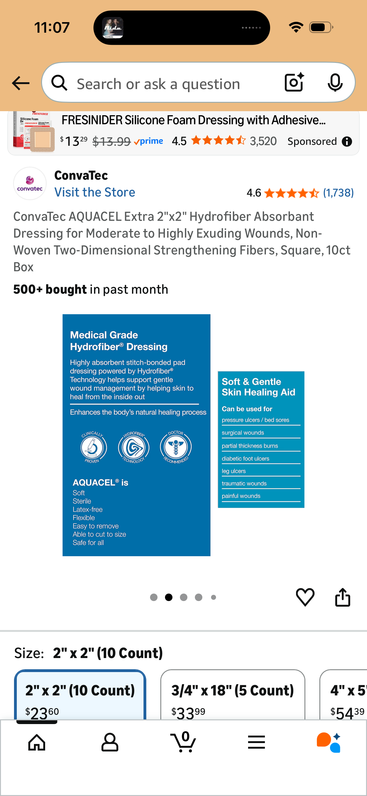 ConvaTec AQUACEL Extra 2"x2" Hydrofiber Absorbant Dressing for Moderate to Highly Exuding Wounds, Non-Woven Two-Dimensional Strengthening Fibers, Square, 10ct Box