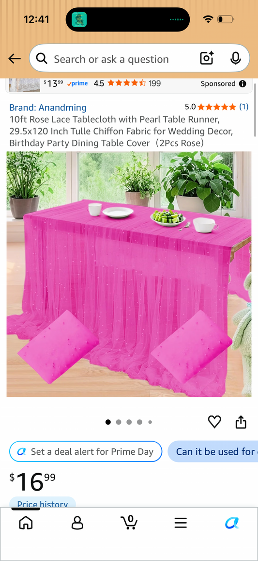 10ft Rose Lace Tablecloth with Pearl Table Runner, 29.5x120 Inch Tulle Chiffon Fabric for Wedding Decor, Birthday Party Dining Table Cover (2Pcs Rose)