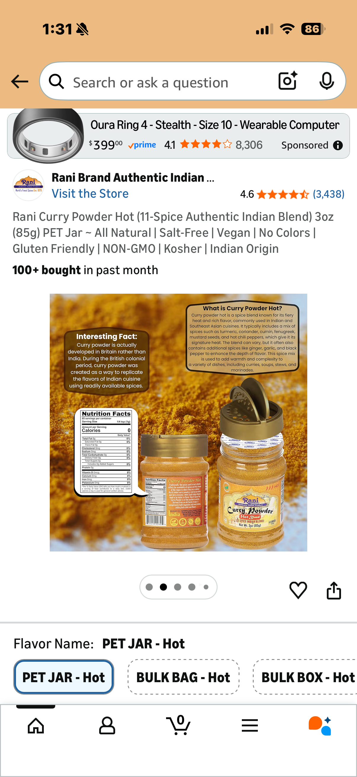 ‼️2 packages‼️Rani Curry Powder Hot (11-Spice Authentic Indian Blend) 3oz (85g) PET Jar ~ All Natural | Salt-Free | Vegan | No Colors | Gluten Friendly | NON-GMO | Kosher | Indian Origin