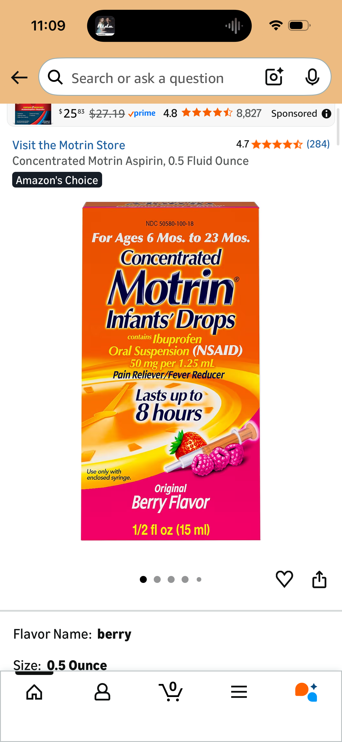 Concentrated Motrin Aspirin, 0.5 Fluid Ounce