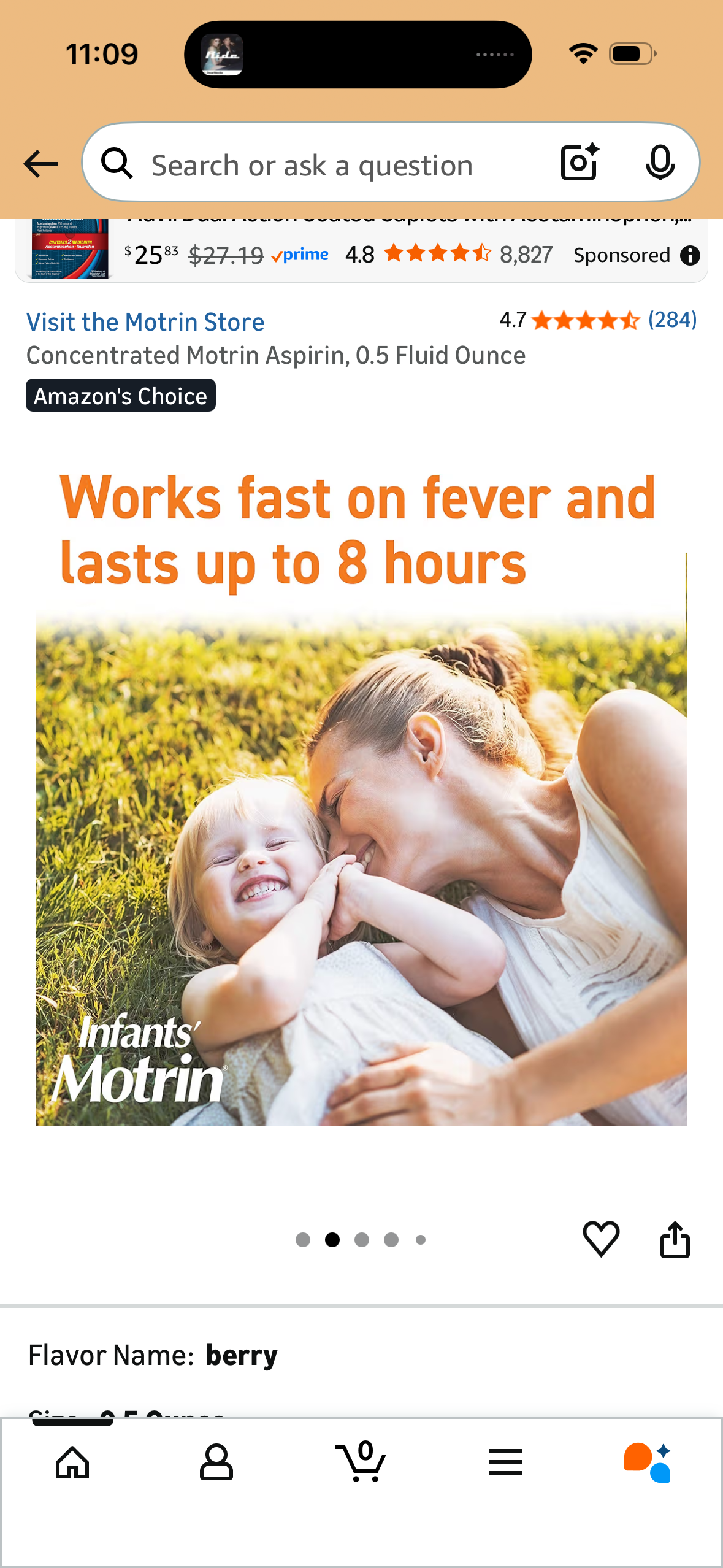 Concentrated Motrin Aspirin, 0.5 Fluid Ounce