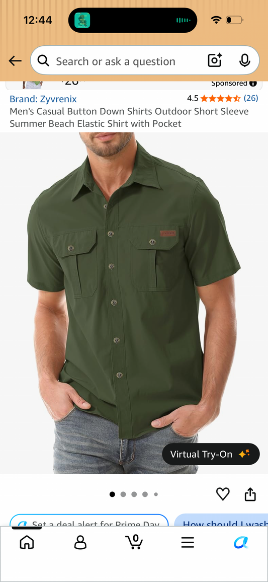 Men's Casual Button Down Shirts Outdoor Short Sleeve Summer Beach Elastic Shirt with Pocket (Size Large)