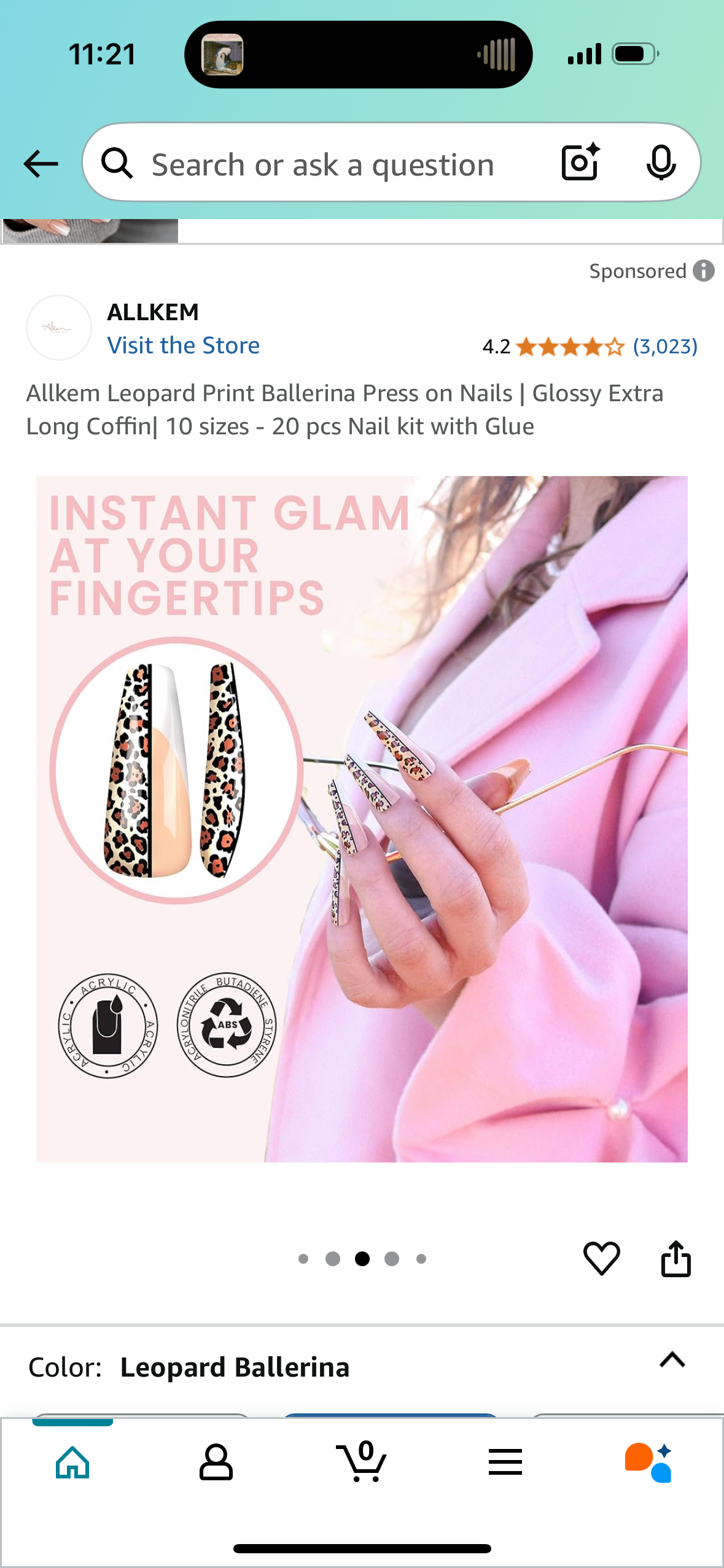 ‼️2 for $4‼️ Allkem Leopard Print Ballerina Press on Nails | Glossy Extra Long Coffin| 10 sizes - 20 pcs Nail kit with Glue