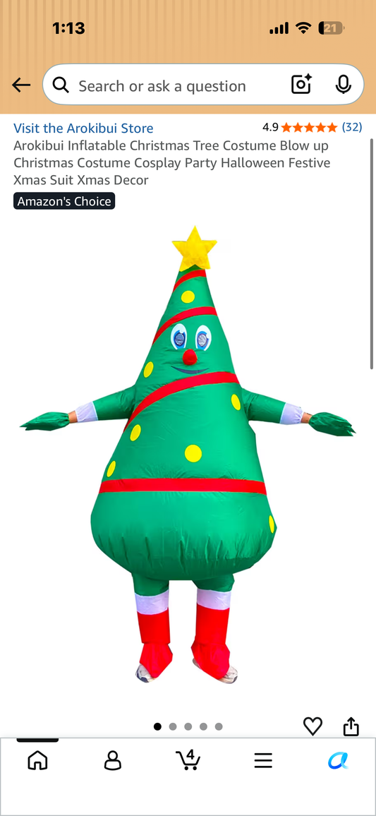 Inflatable Christmas Tree Costume,Blow up Christmas Costume, Cosplay, Party  Halloween, Festive Xmas Suit, Xmas Decor (Size L)