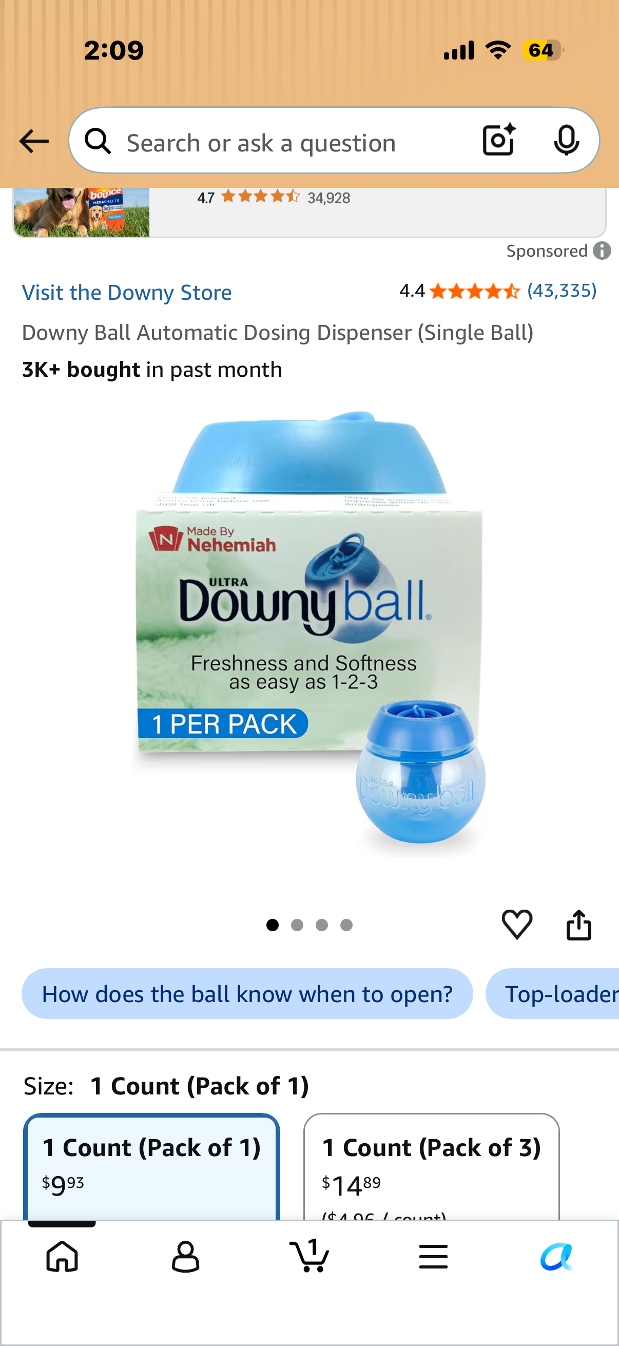 Downy Ball Automatic Dosing Dispenser (Single Ball