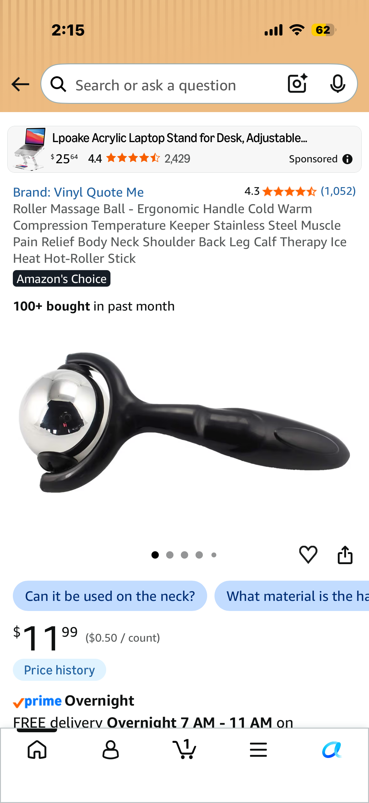 Roller Massage Ball - Ergonomic Handle Cold Warm Compression Temperature Keeper Stainless Steel Muscle Pain Relief Body Neck Shoulder Back Leg Calf Therapy Ice Heat Hot-Roller Stick