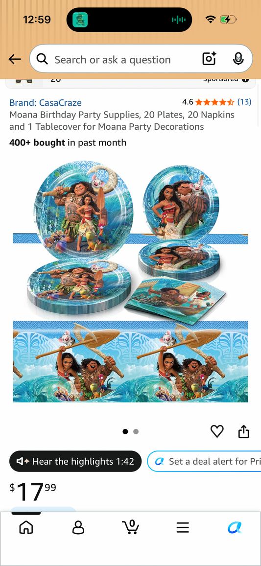 Moana Birthday Party Supplies, 20 Plates, 20 Napkins and 1 Tablecover for Moana Party Decorations