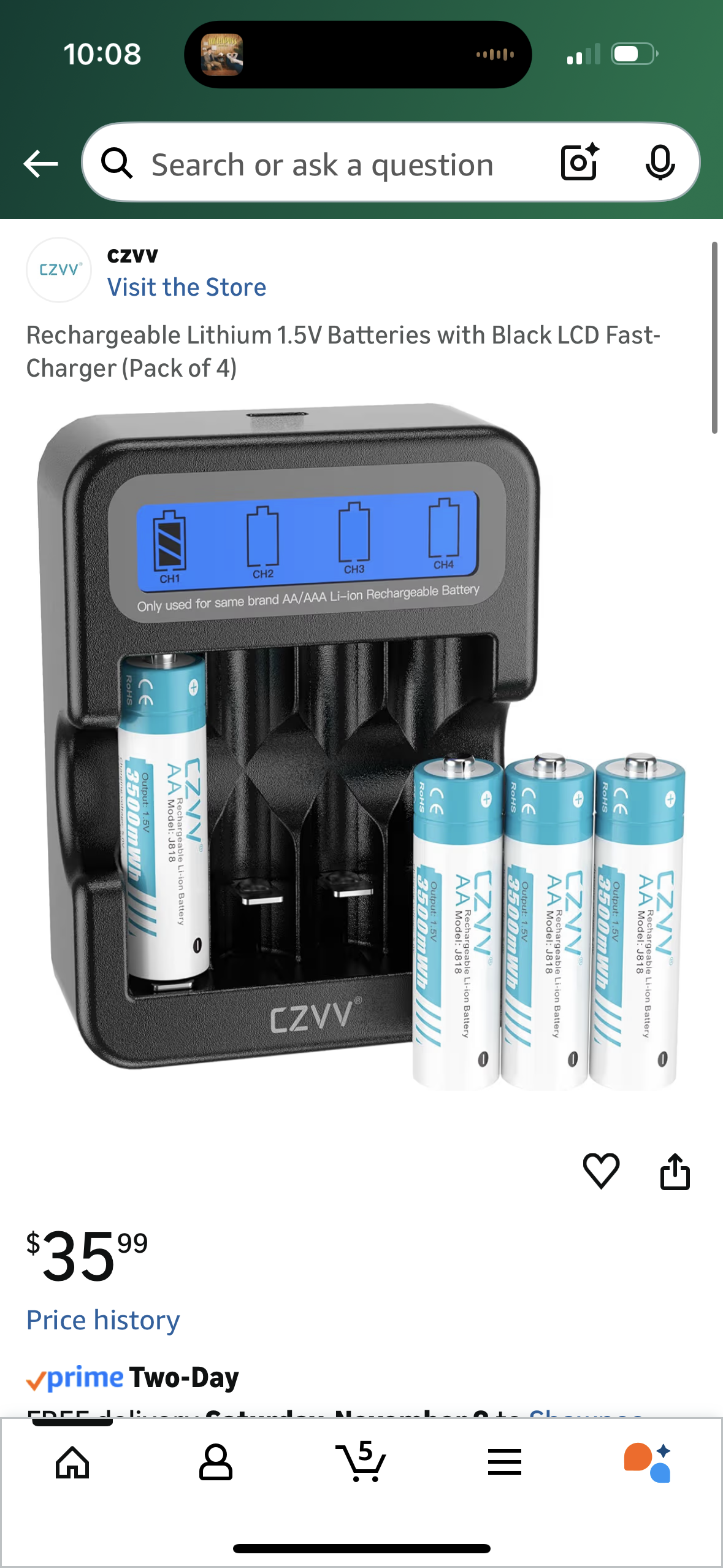 Rechargeable Lithium 1.5V Batteries with Black LCD Fast-Charger (Pack of 4)