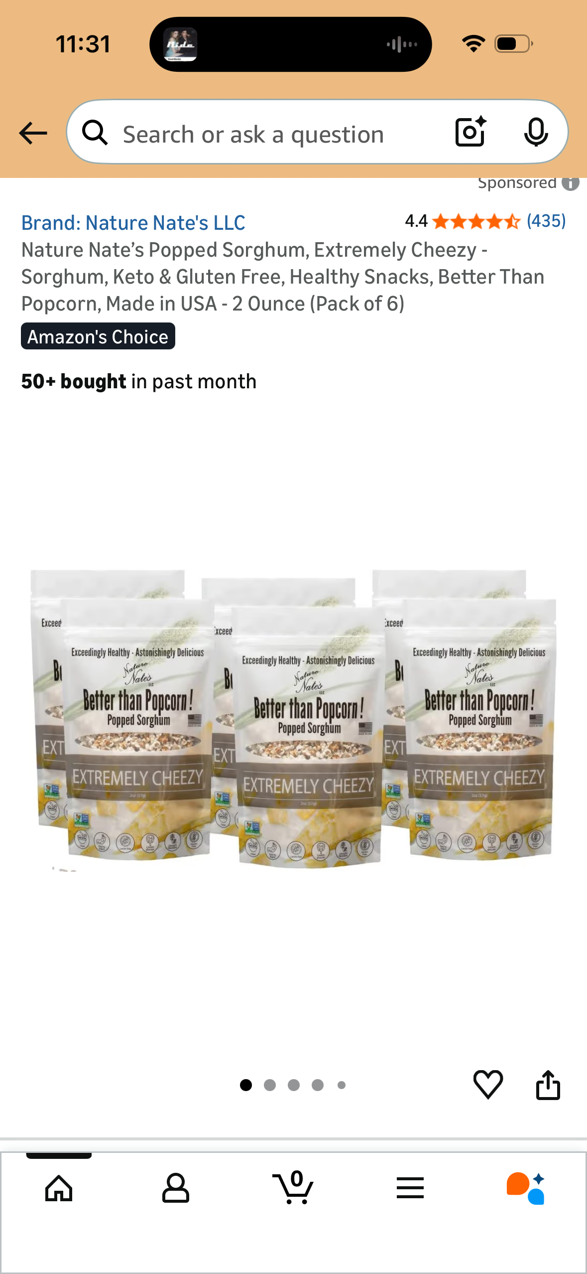 Nature Nate’s Popped Sorghum, Extremely Cheezy - Sorghum, Keto & Gluten Free, Healthy Snacks, Better Than Popcorn, Made in USA - 2 Ounce (Pack of 6)