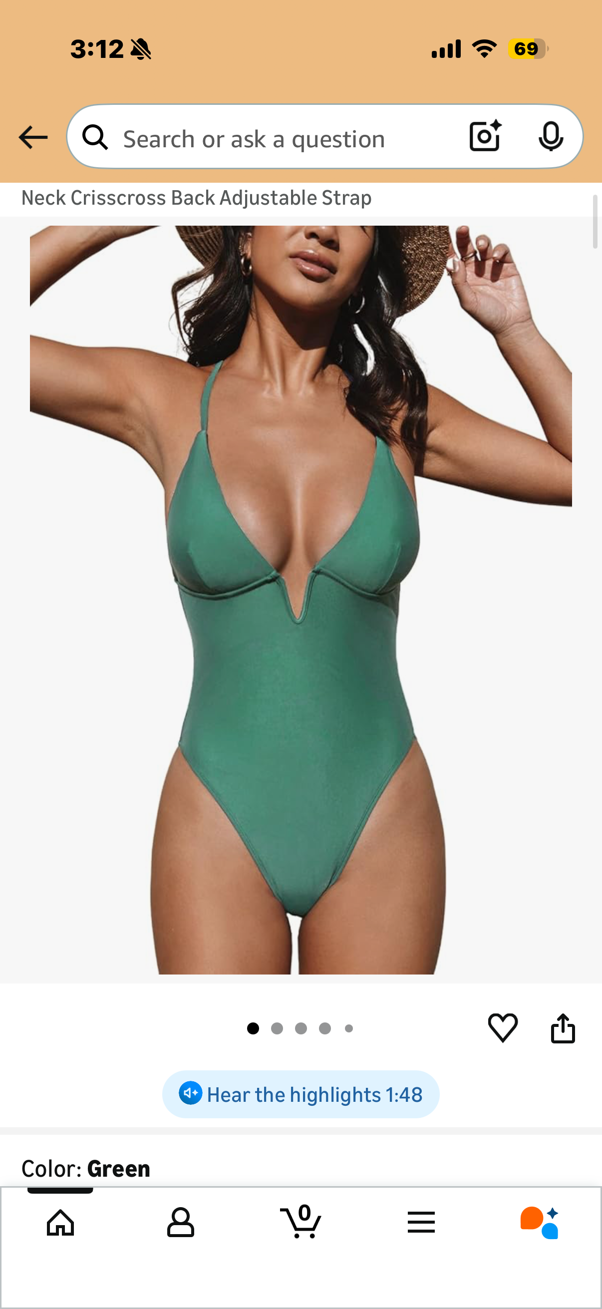 CUPSHE Women Swimsuit One Piece Bathing Suit Deep V Neck Crisscross Back Adjustable Strap (Size Large)