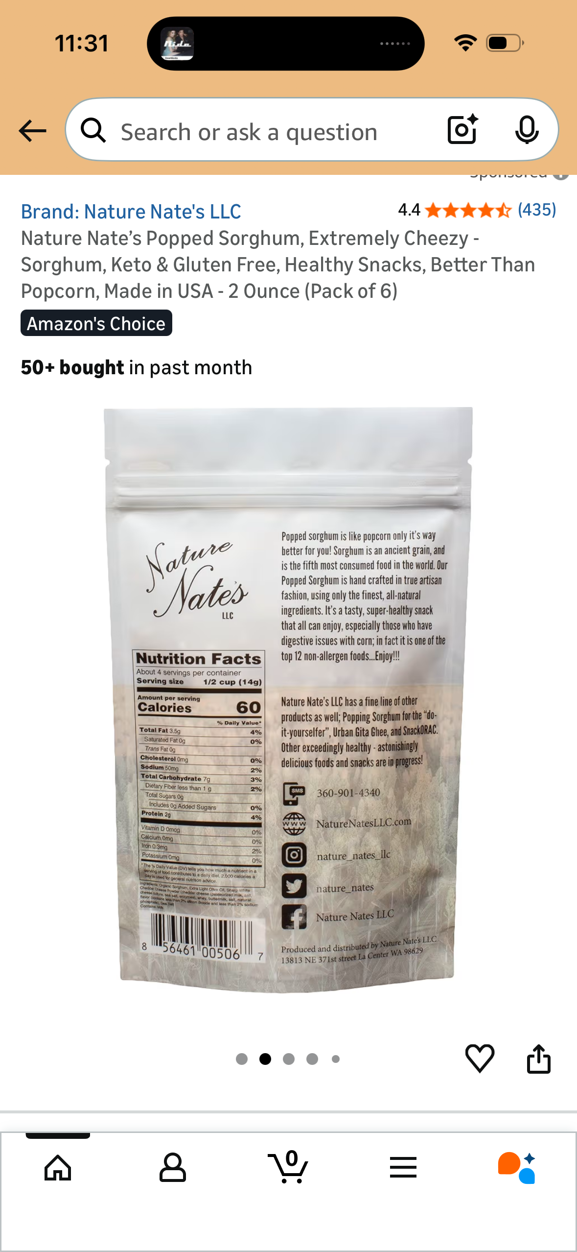 Nature Nate’s Popped Sorghum, Extremely Cheezy - Sorghum, Keto & Gluten Free, Healthy Snacks, Better Than Popcorn, Made in USA - 2 Ounce (Pack of 6)