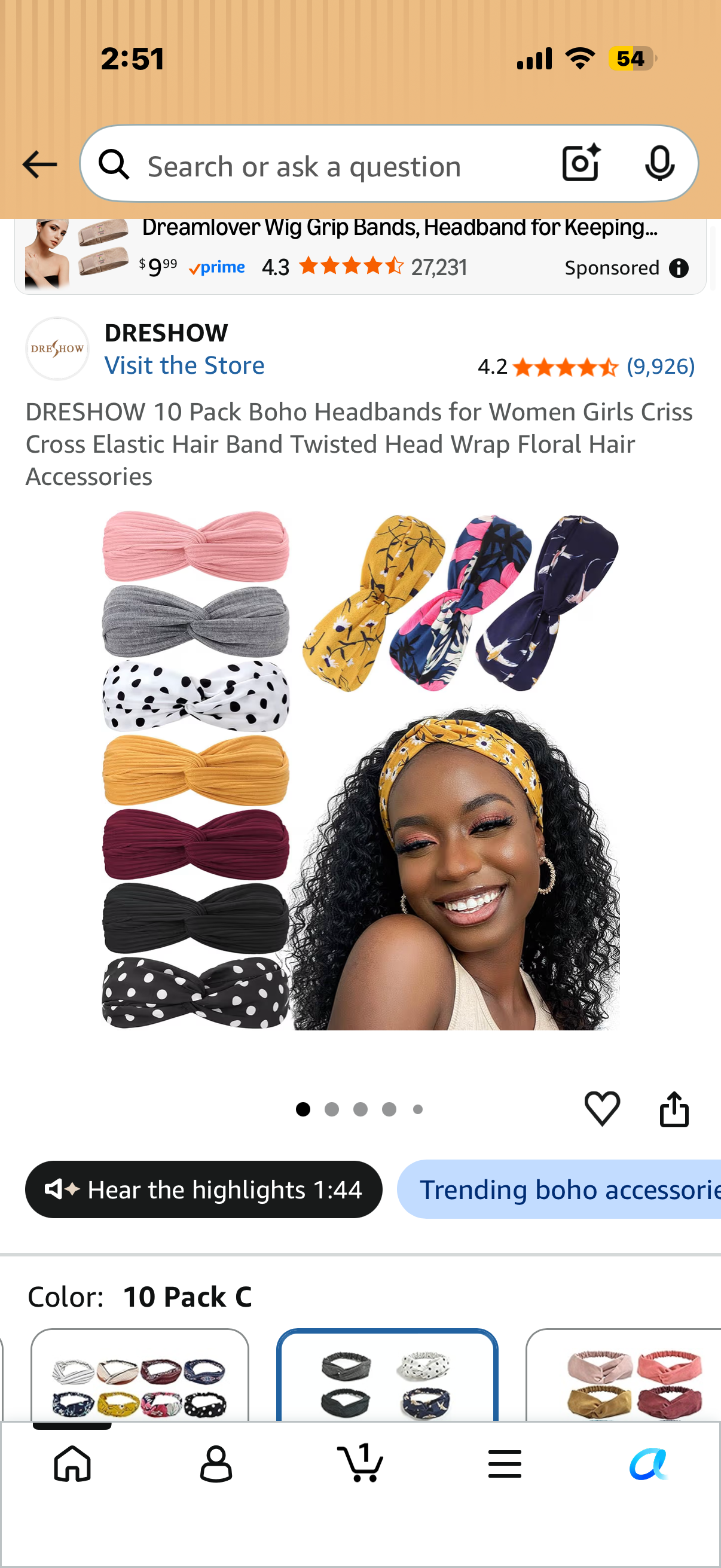 DRESHOW 10 Pack Boho Headbands for Women Girls Criss Cross Elastic Hair Band Twisted Head Wrap Floral Hair Accessories