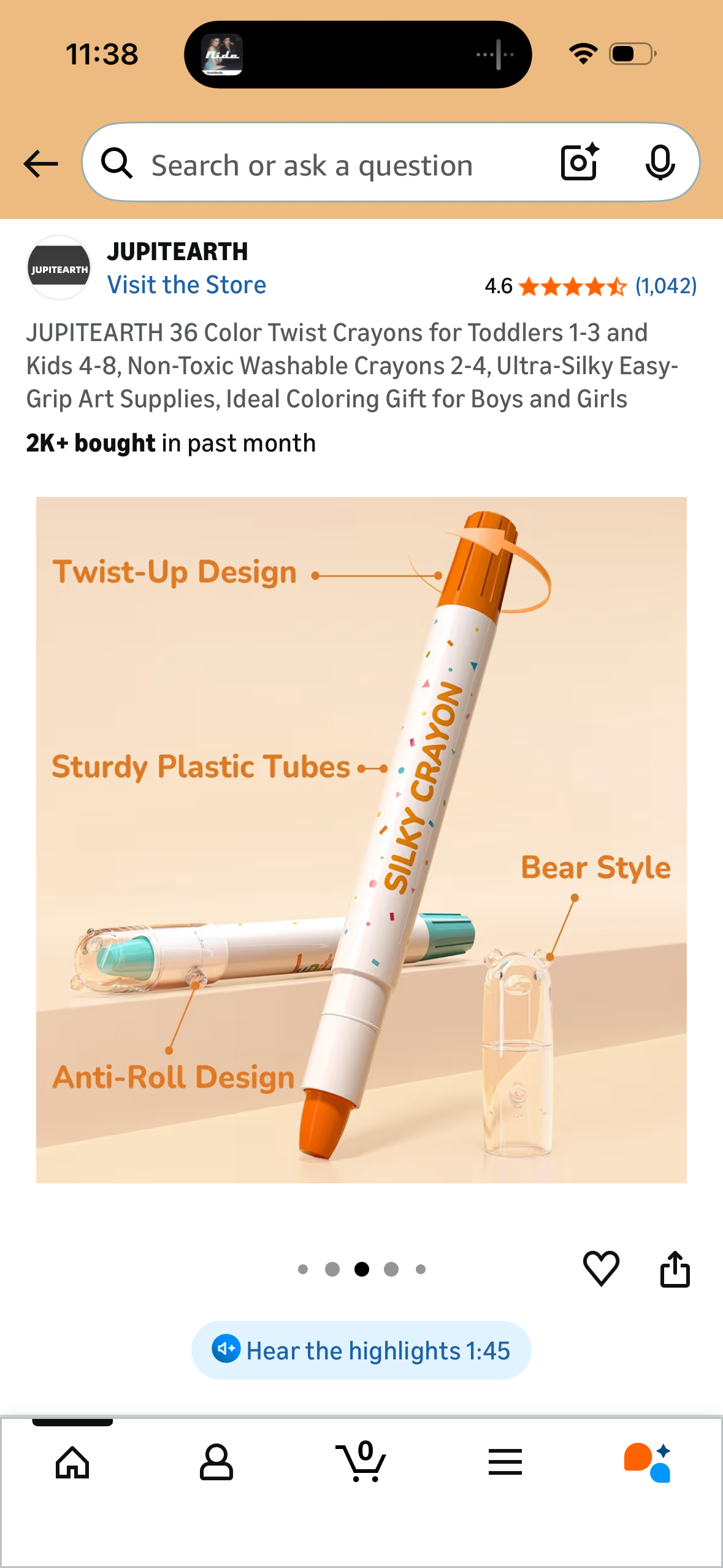 JUPITEARTH 36 Color Twist Crayons for Toddlers 1-3 and Kids 4-8, Non-Toxic Washable Crayons 2-4, Ultra-Silky Easy-Grip Art Supplies, Ideal Coloring Gift for Boys and Girls