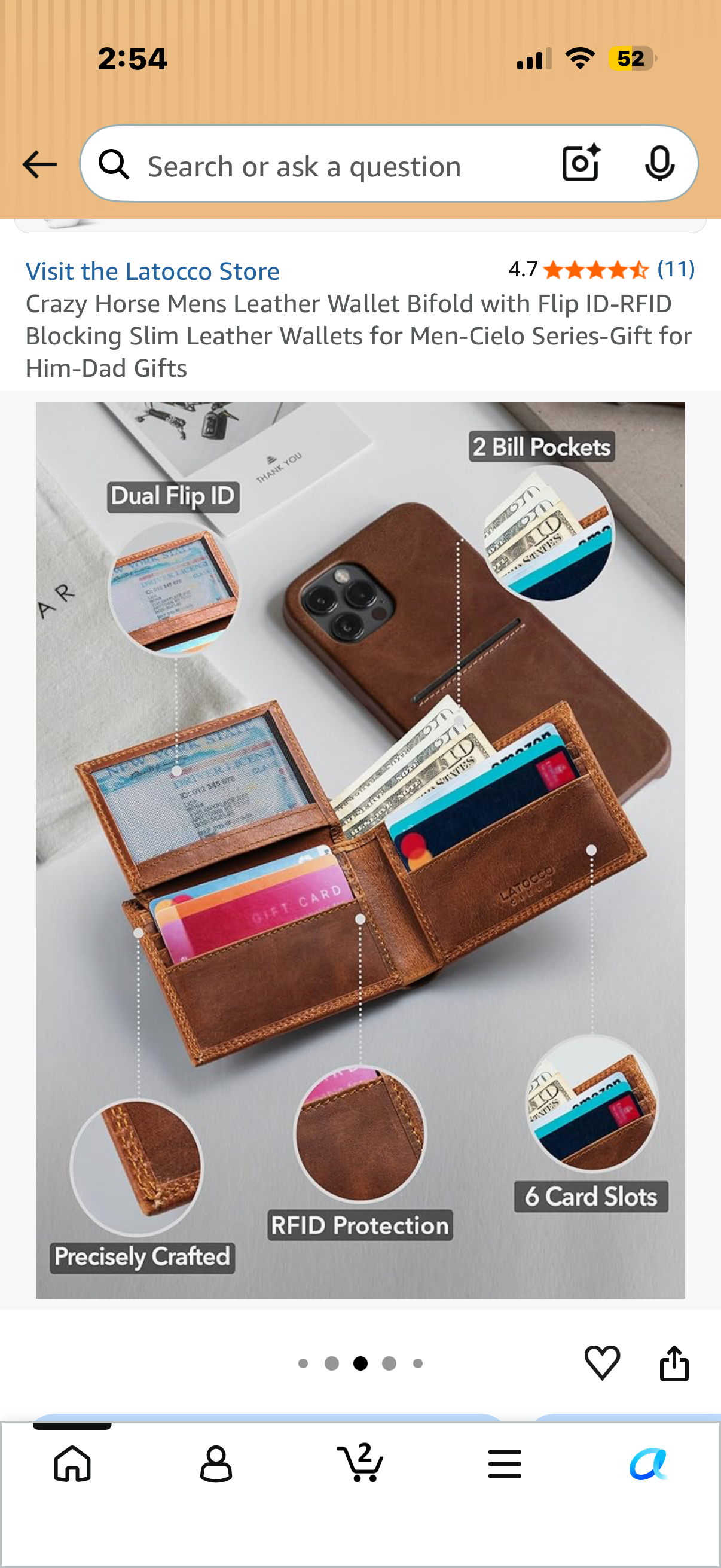 Crazy Horse Mens Leather Wallet Bifold with Flip ID-RFID Blocking Slim Leather Wallets for Men-Cielo Series-Gift for Him-Dad Gifts