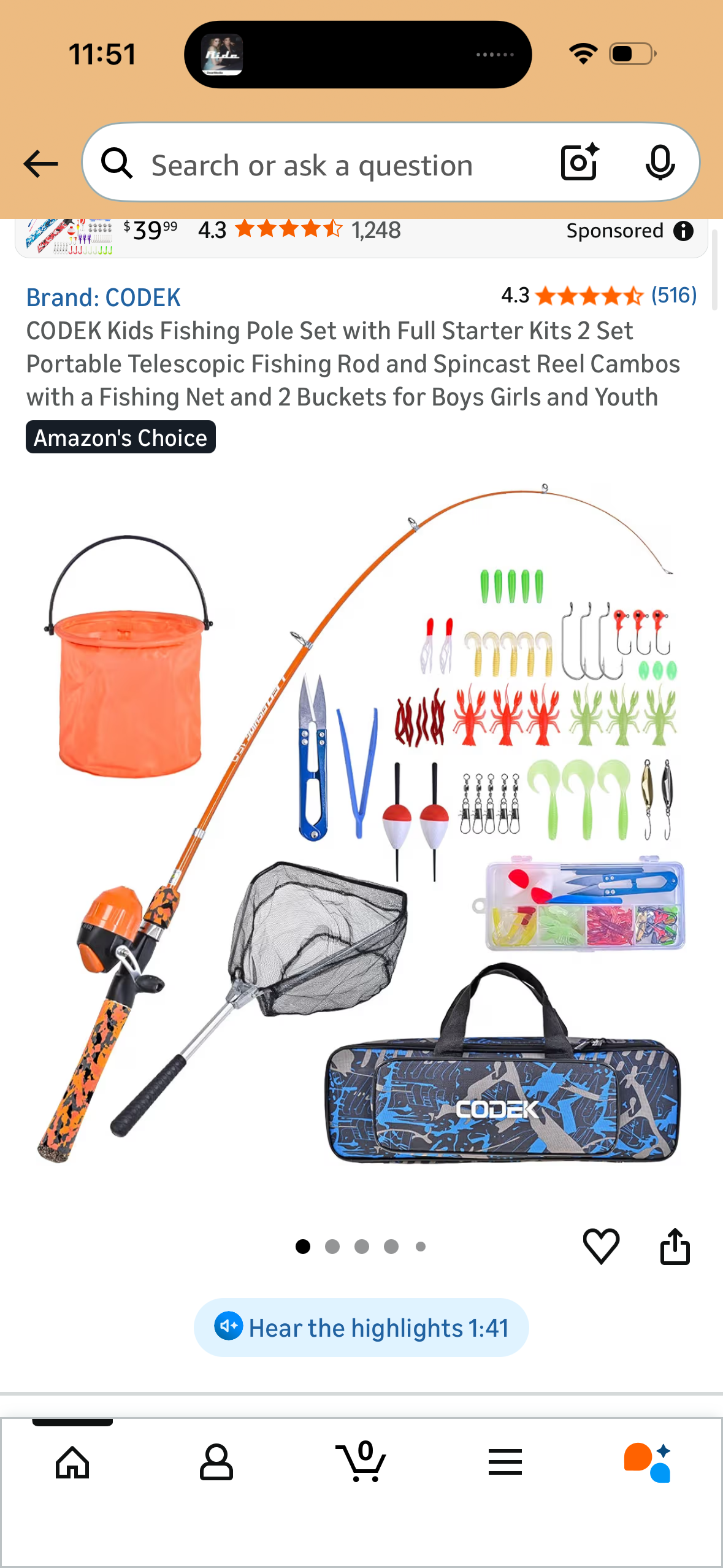 CODEK Kids Fishing Pole Set with Full Starter Kits 2 Set Portable Telescopic Fishing Rod and Spincast Reel Cambos with a Fishing Net and 2 Buckets for Boys Girls and Youth
