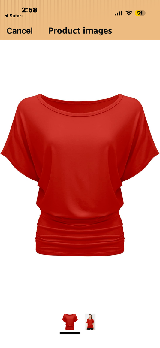Women's Boat Neck V Neck Short Sleeve Draped Dolman Top with Side Shirring Premium Shirt (Size Medium, XL and XXL)