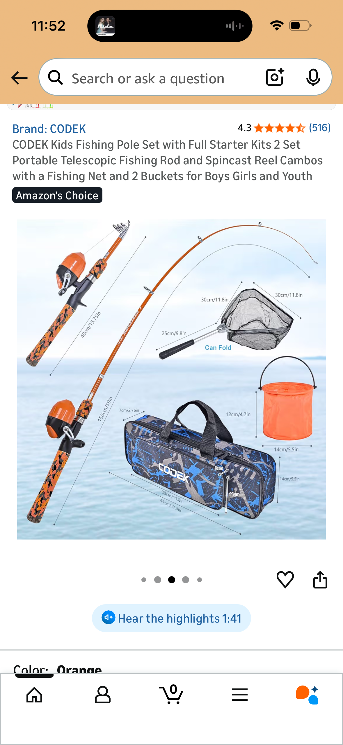 CODEK Kids Fishing Pole Set with Full Starter Kits 2 Set Portable Telescopic Fishing Rod and Spincast Reel Cambos with a Fishing Net and 2 Buckets for Boys Girls and Youth