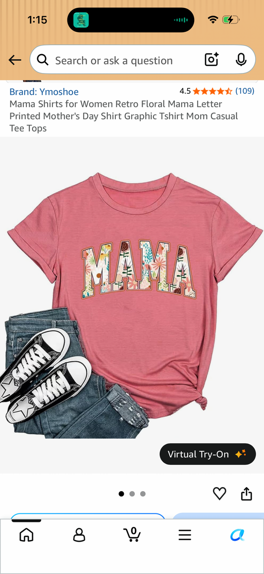 Mama Shirts for Women Retro Floral Mama Letter Printed Mother's Day Shirt Graphic Tshirt Mom Casual Tee Tops (Size X-Large)
