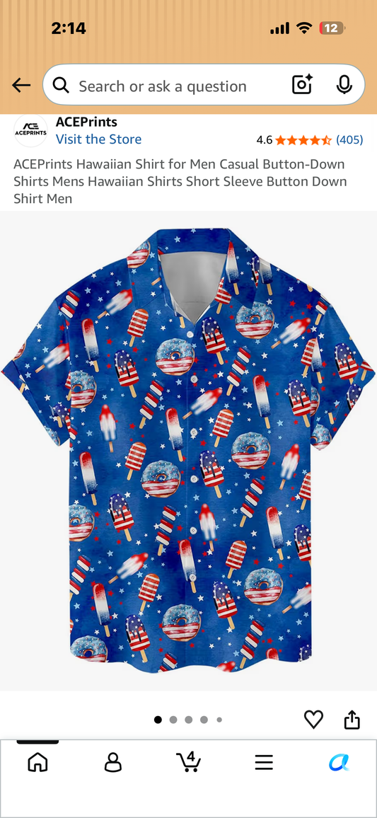 ACEPrints Hawaiian Shirt for Men Casual Button-Down Shirts Mens Hawaiian Shirts Short Sleeve Button Down Shirt Men (Size XL)