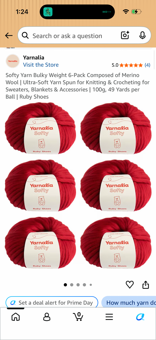 Softy Yarn Bulky Weight 6-Pack Composed of Merino Wool | Ultra-Soft Yarn Spun for Knitting & Crocheting for Sweaters, Blankets & Accessories | 100g, 49 Yards per Ball | Ruby Shoes