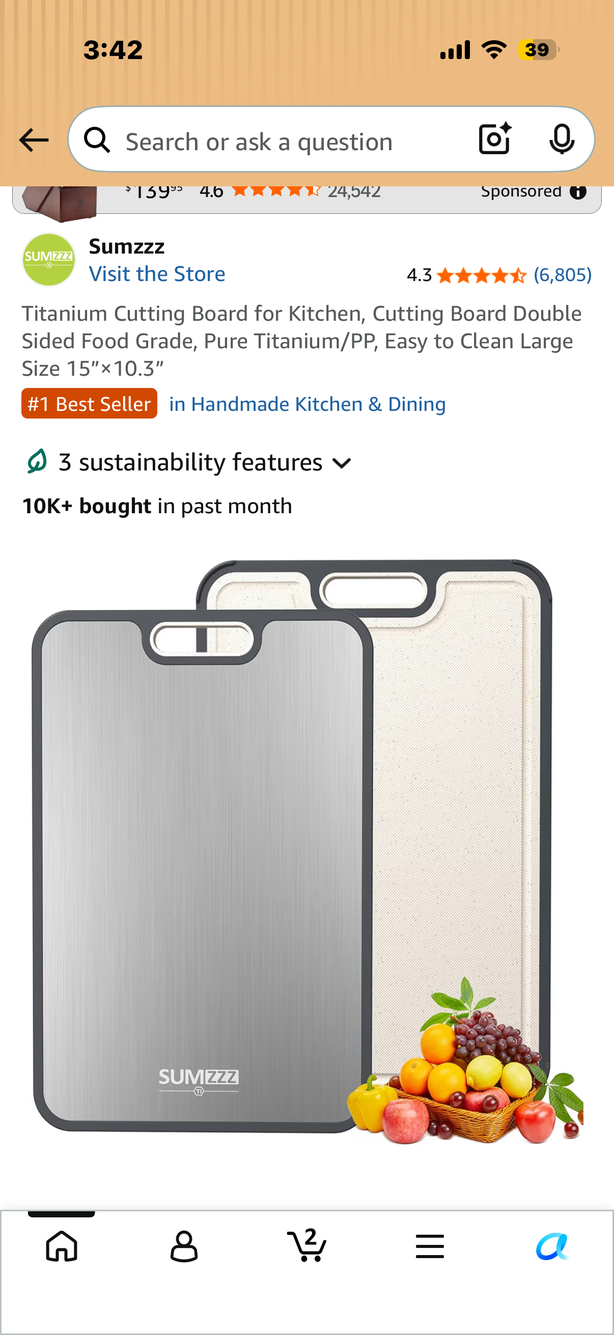 Titanium Cutting Board for Kitchen, Cutting Board Double Sided Food Grade, Includes Grinding Garlic and Knife Sharpener Pure Titanium/PP, Easy to Clean Large Size 15”×10.3”