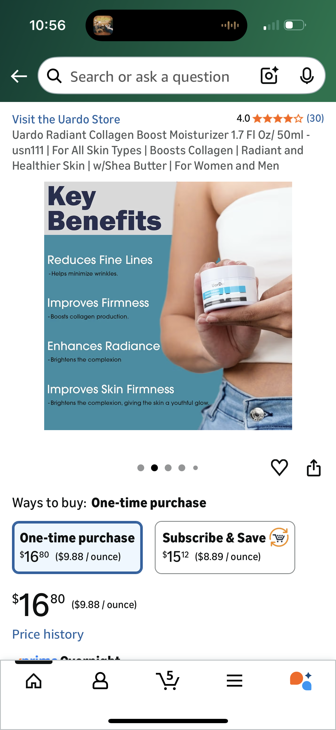 Uardo Radiant Collagen Boost Moisturizer 1.7 Fl Oz/ 50ml - usn111 | For All Skin Types | Boosts Collagen | Radiant and Healthier Skin | w/Shea Butter | For Women and Men