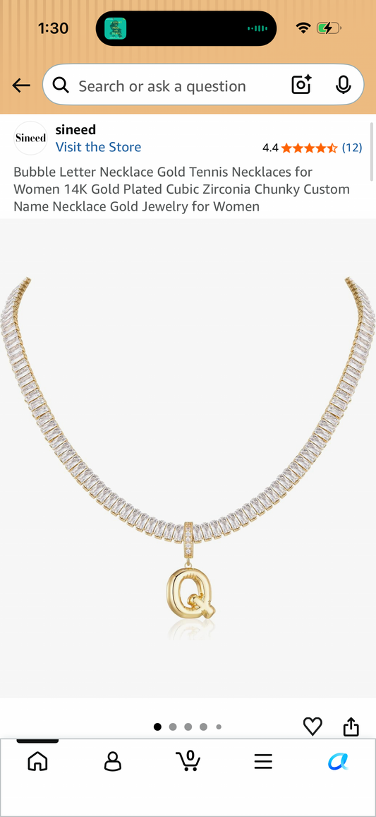 Bubble Letter Necklace Gold Tennis Necklaces for Women 14K Gold Plated Cubic Zirconia Chunky Custom Name Necklace Gold Jewelry for Women, Initial Q