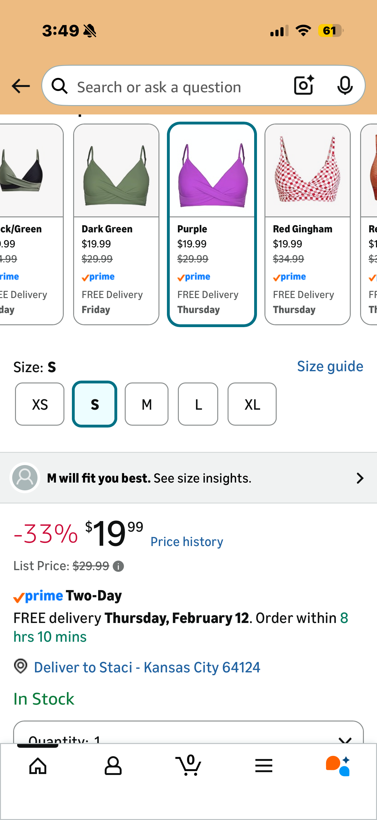 CUPSHE Women's Bikini Top Bathing Suit V Neck Adjustable Spaghetti Straps Twist Front (Size Small)