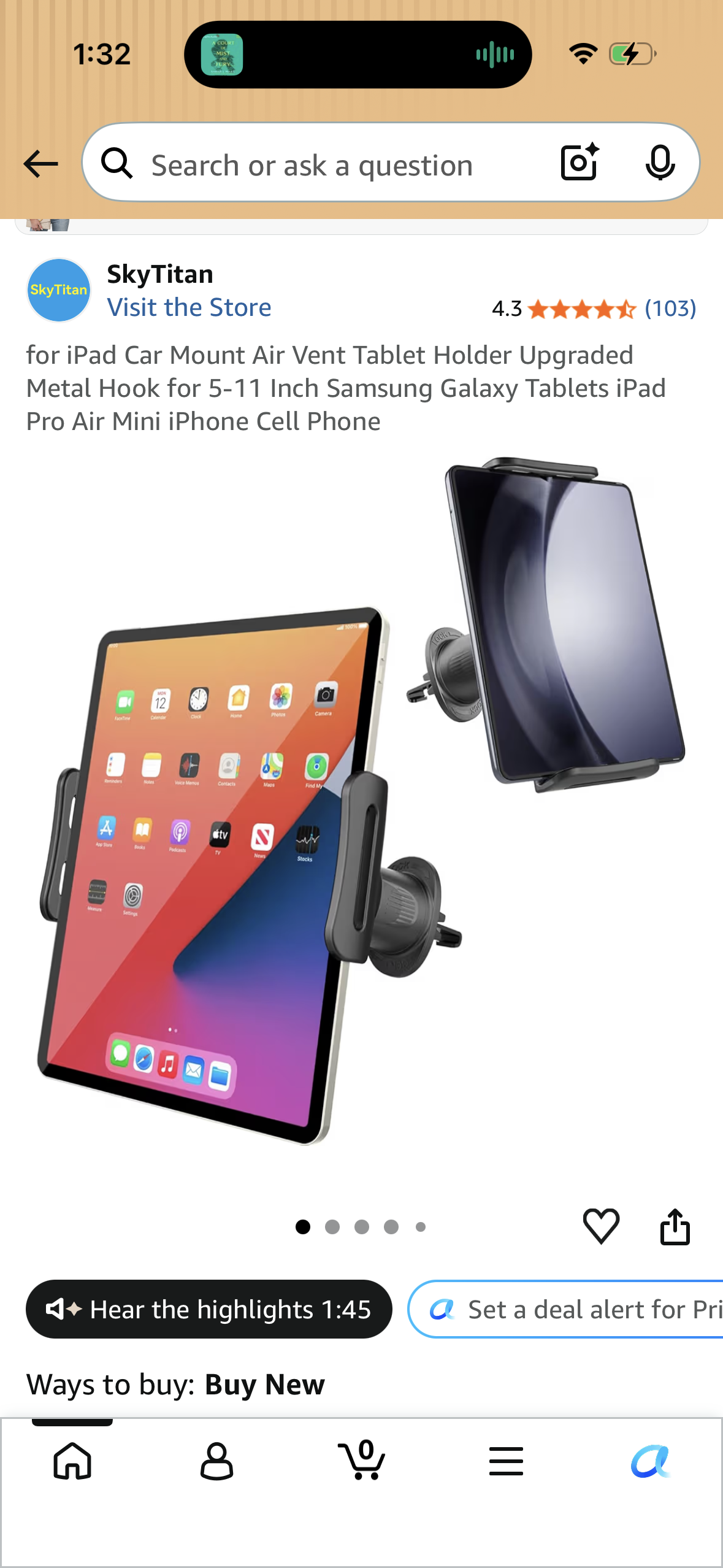for iPad Car Mount Air Vent Tablet Holder Upgraded Metal Hook for 5-11 Inch Samsung Galaxy Tablets iPad Pro Air Mini iPhone Cell Phone