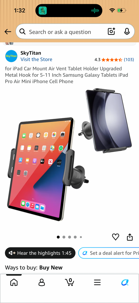 for iPad Car Mount Air Vent Tablet Holder Upgraded Metal Hook for 5-11 Inch Samsung Galaxy Tablets iPad Pro Air Mini iPhone Cell Phone