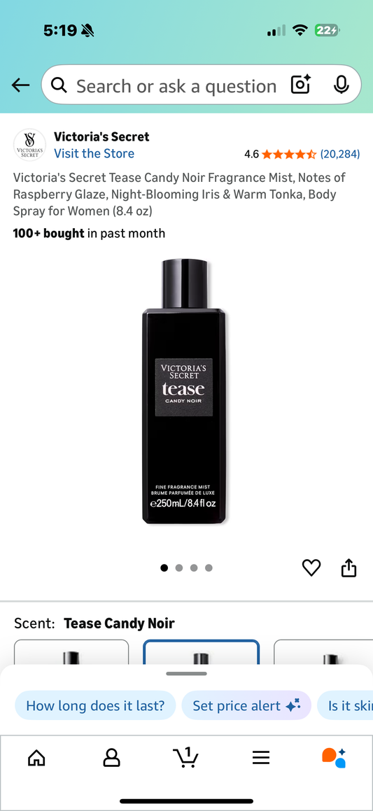 Victoria's Secret Tease Candy Noir Fragrance Mist, Notes of Raspberry Glaze, Night-Blooming Iris & Warm Tonka, Body Spray for Women (8.4 oz