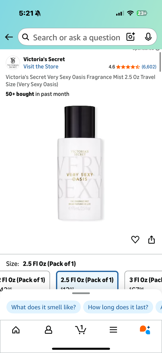 Victoria's Secret Very Sexy Oasis Fragrance Mist 2.5 Oz Travel Size (Very Sexy Oasis)