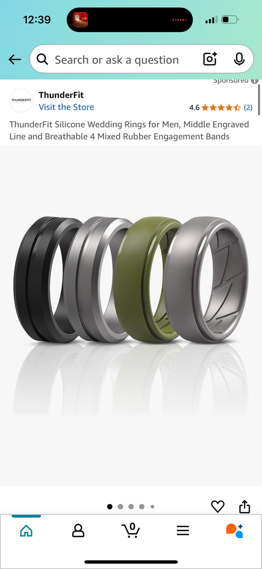 ThunderFit Silicone Wedding Rings for Men, Middle Engraved Line and Breathable 4 Mixed Rubber Engagement Bands